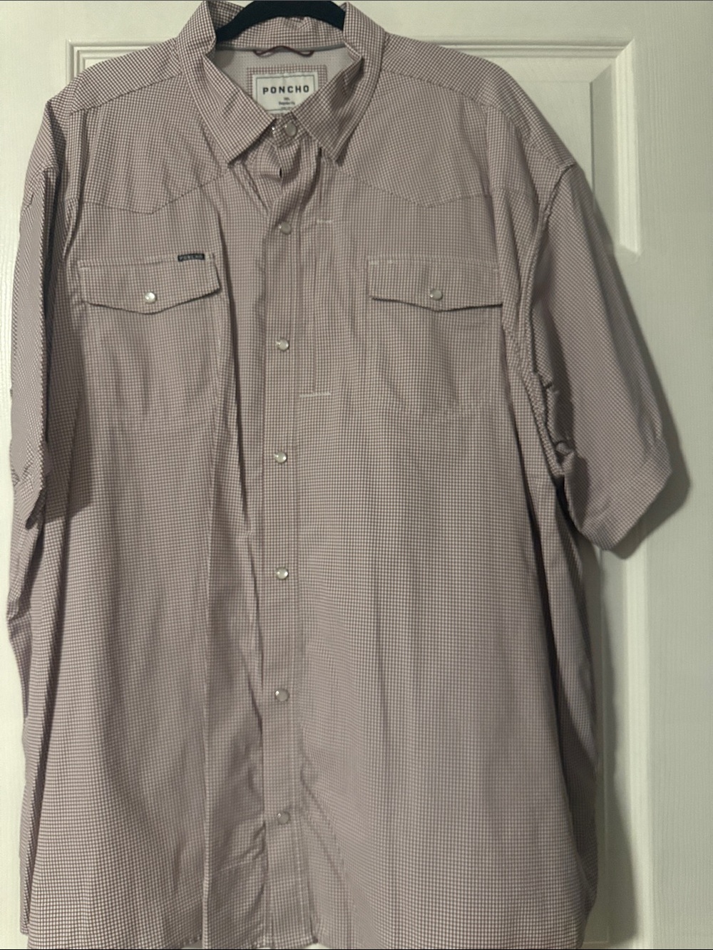 Poncho Men's Short-Sleeve Button-Down Shirt in Light Pink Check
